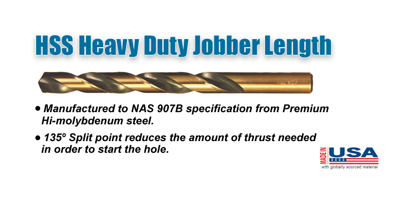 HSS Heavy-Duty NAS 907B 135° Split Point Jobber Length Type 190-AG