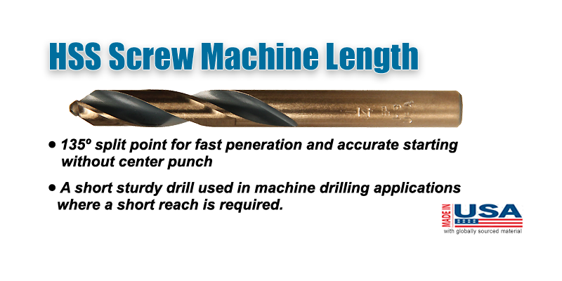HSS Premium NAS 907C Screw Machine Length 135° Split Point Type 135-AG